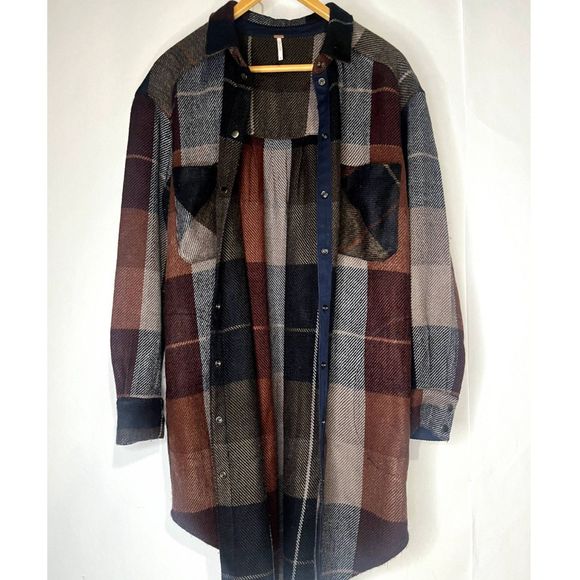 Free People Street Talk Plaid Shirt Dress Long Sleeve Front Button Closure - Picture 1 of 10